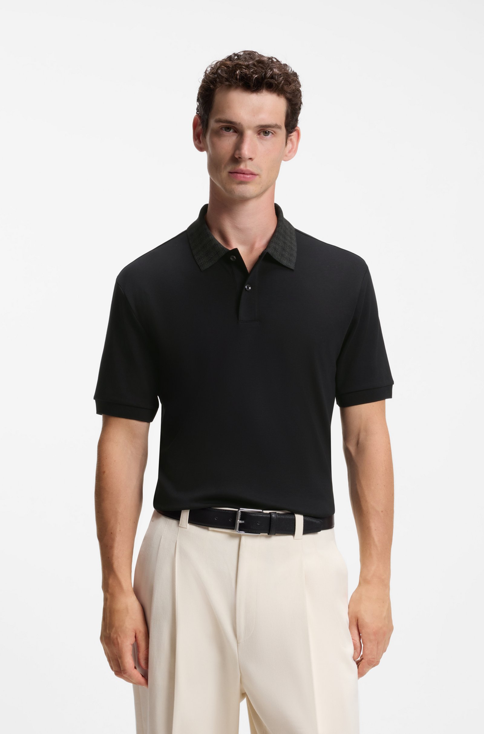 REGULAR-FIT POLO SHIRT IN COTTON WITH PATTERNED COLLAR