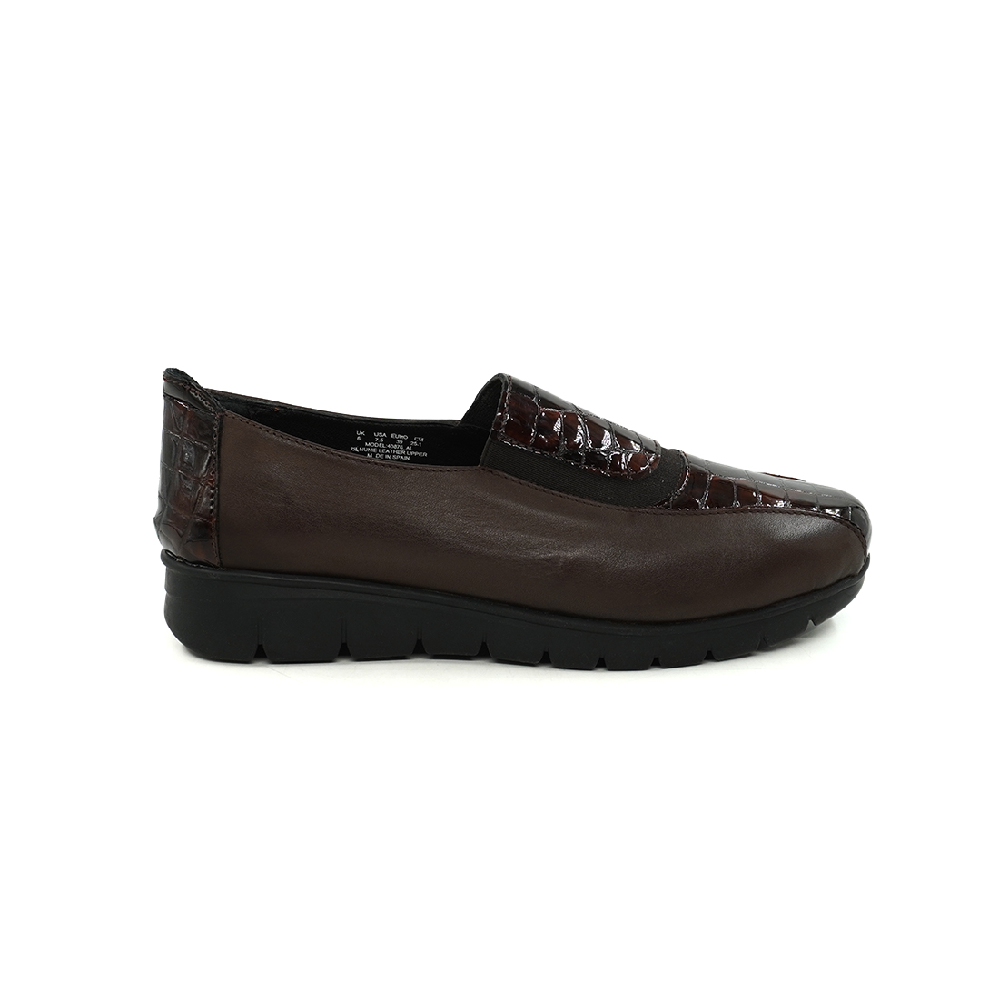 CEDRO-Women's Brown Leather Comfort Loafer with Croc Print Vamp