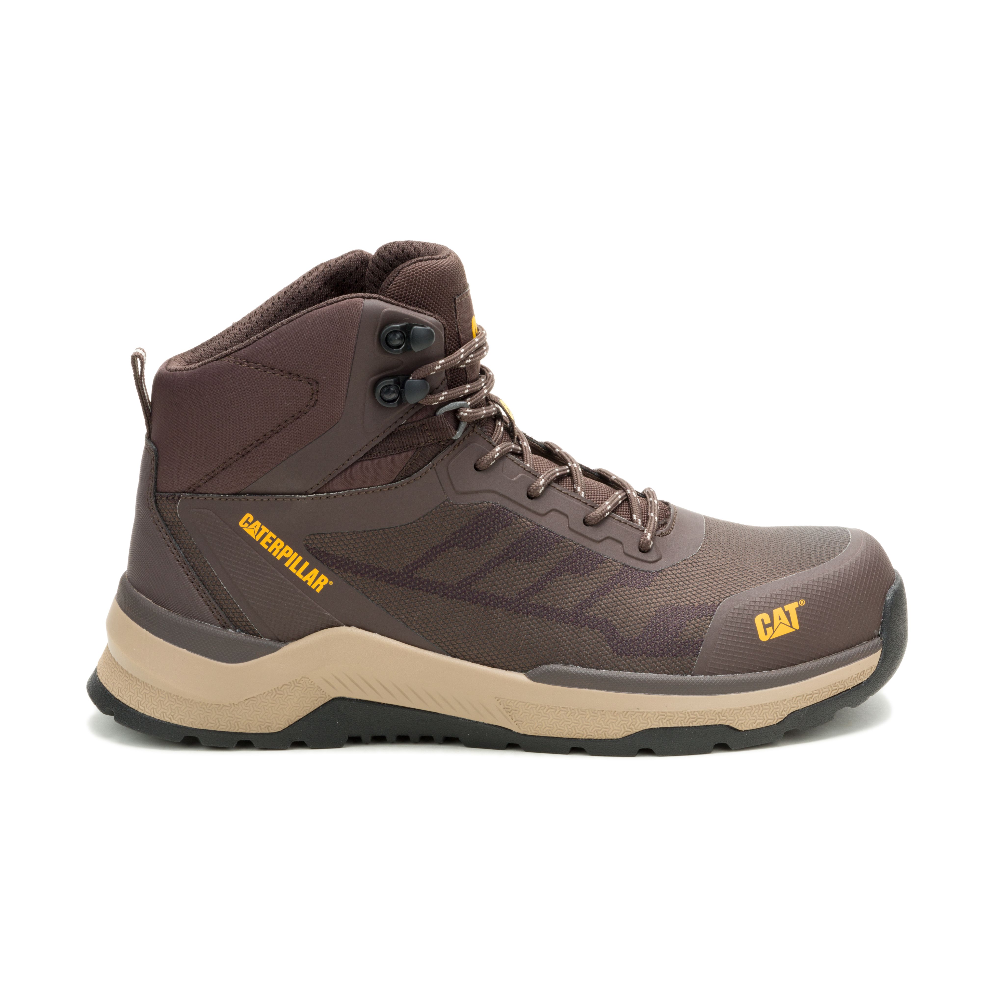 CAT Inductor Mesh Mid S7S Safety Shoes for Men – Composite Toe, Waterproof, Slip Resistant, Brown