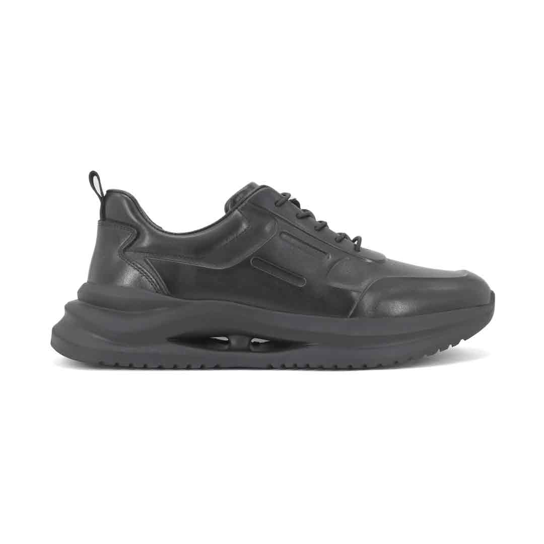 CEDRO-Men's Black Leather Comfort Air Sole Sneaker