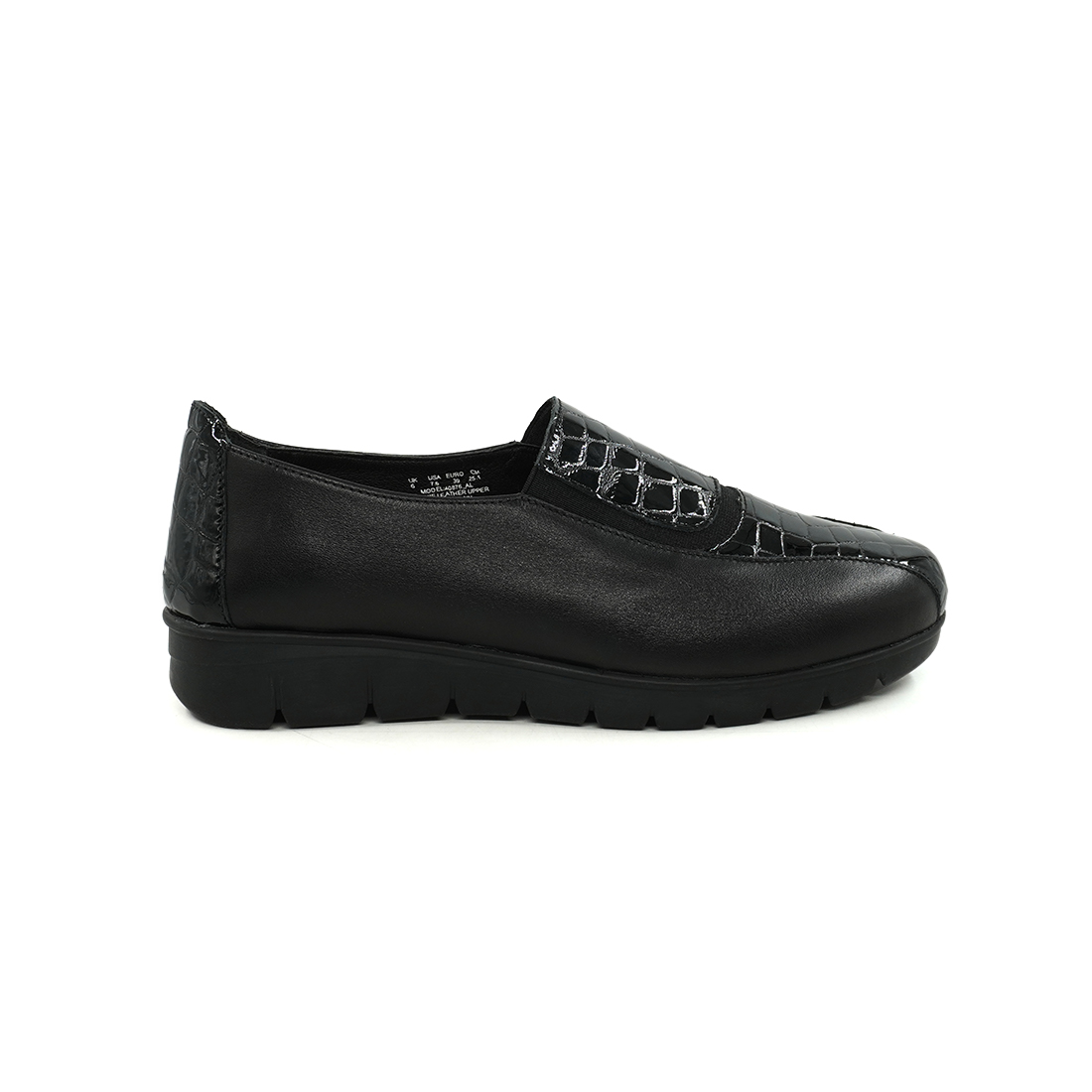 CEDRO-Women's Black Leather Comfort Loafer with Croc Print Vamp
