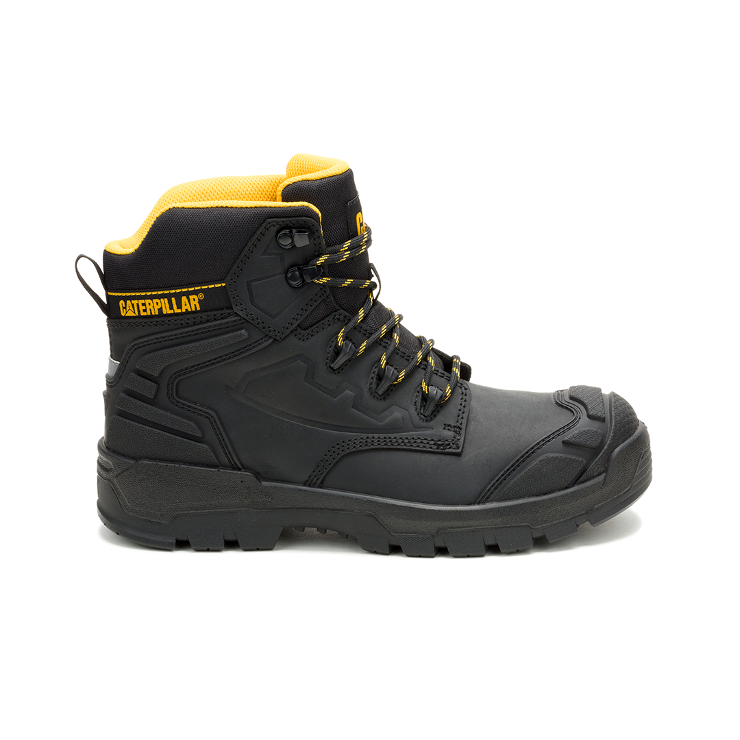 Caterpillar-Striver XL 6" Black leather waterproof nail puncture resistance S7 Fuel Oil resistant outsole Ladder grip Scuff Cap - HRO For Men's Steel Toe Boots