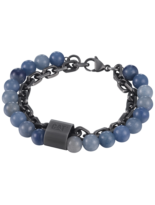 Cat Beads Blue Stainless Steel Men'S Gunmetal Bracelet