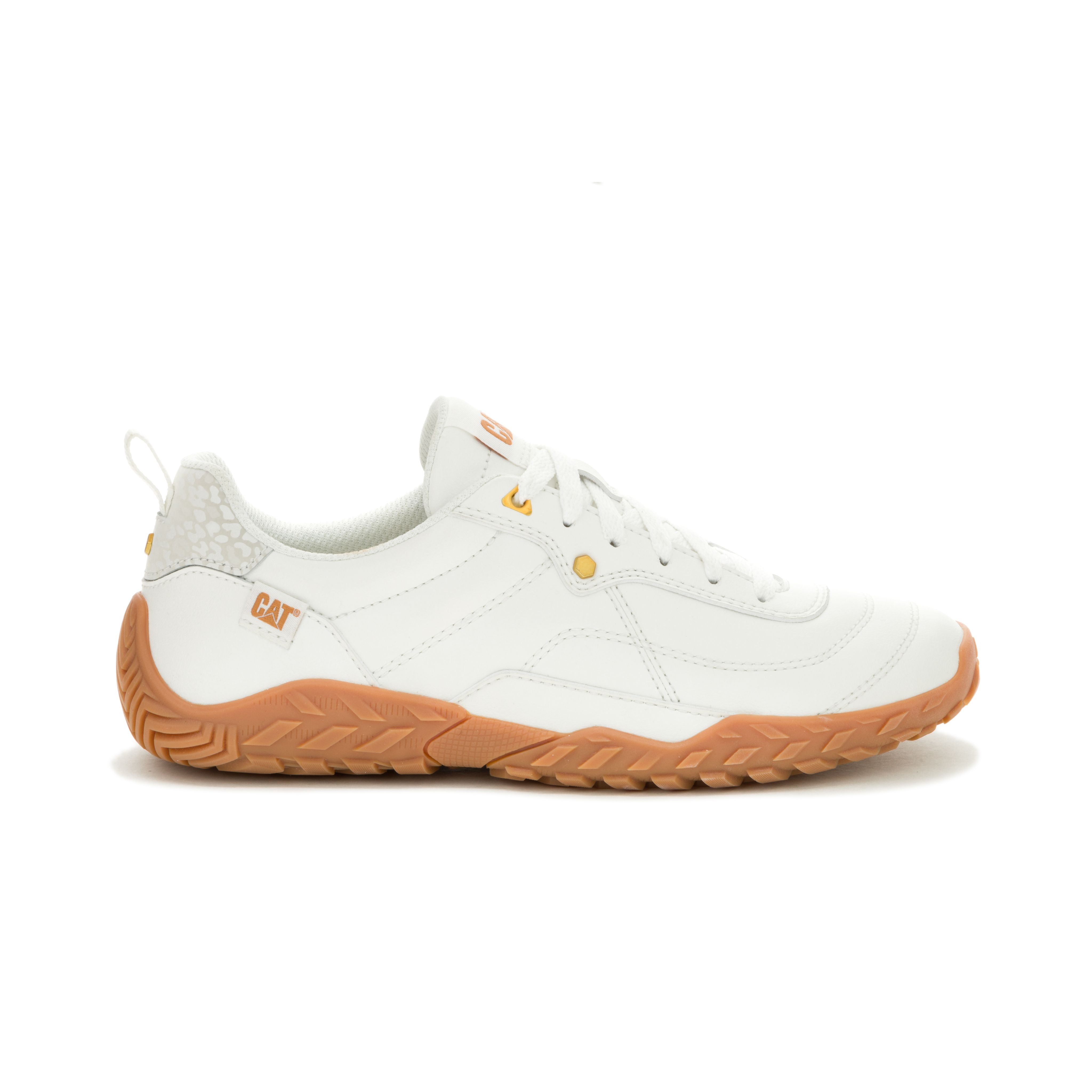 CAT- Track Mode Women’s Sneaker – Bright White, Cow Suede, Soft EVA Footbed, Durable Rubber Outsole
