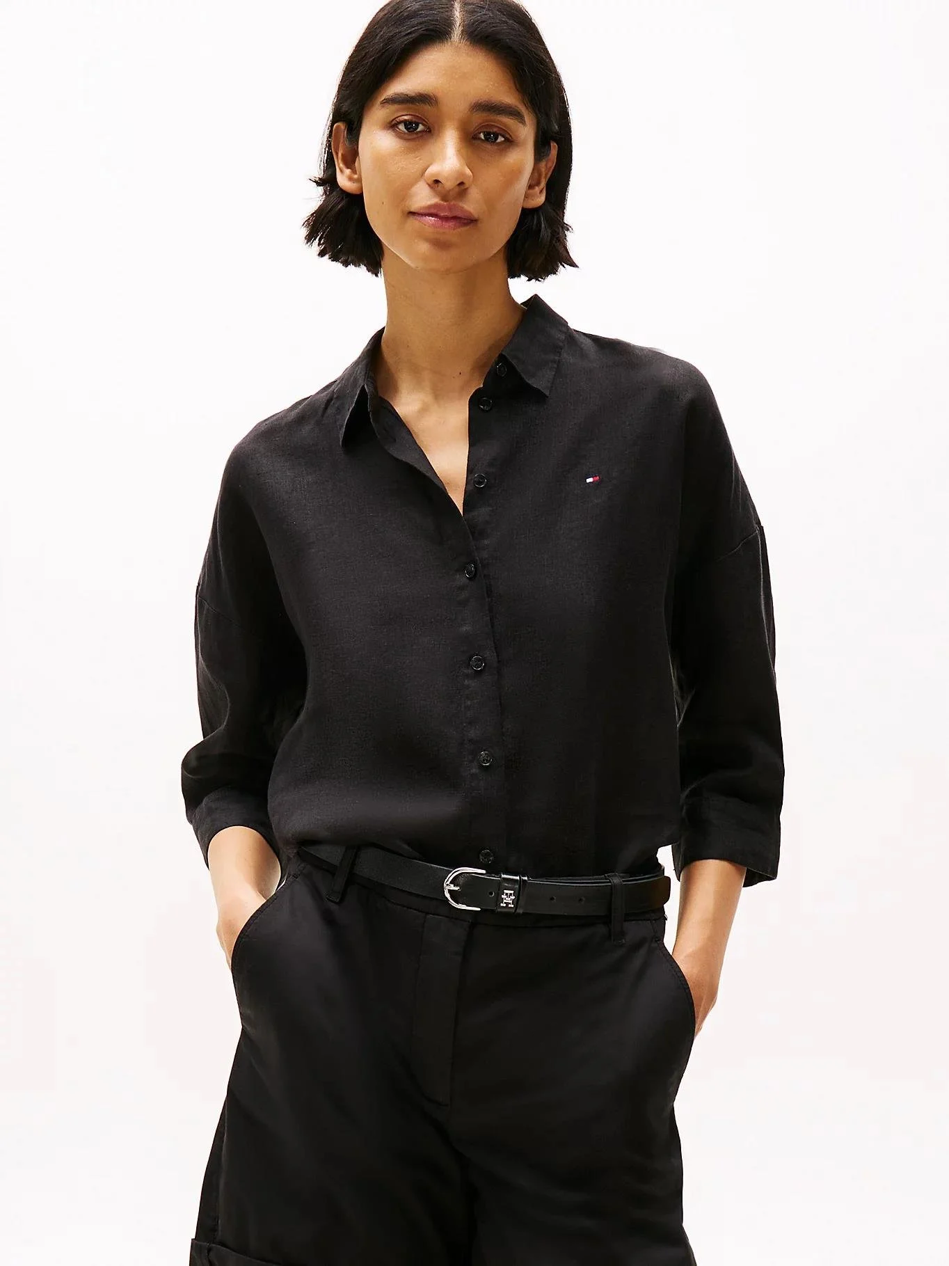 TOMMY HILFIGER-ESS LINEN LOOSE 3-4 SLEEVE SHIRT