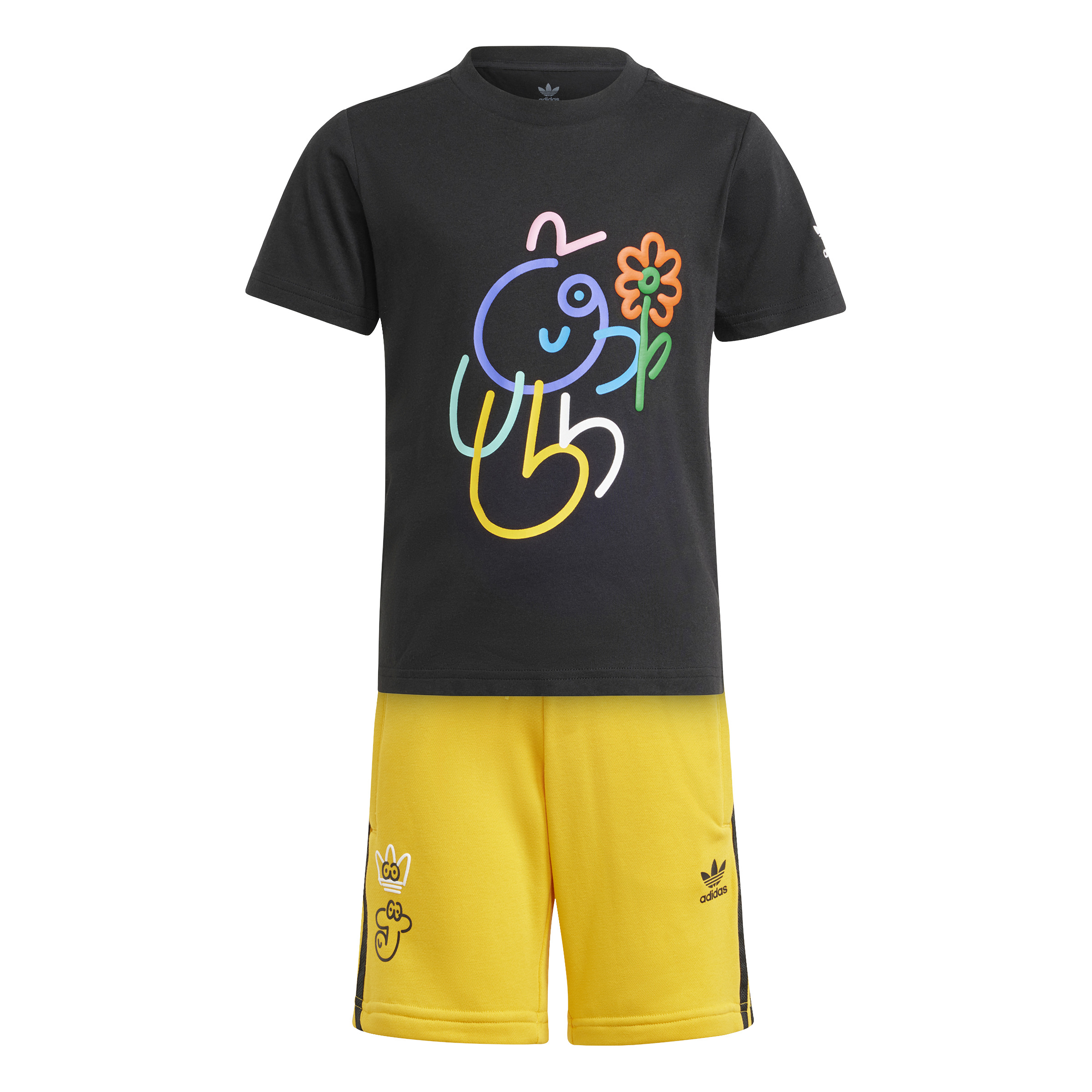 Adidas dy mm t-shirt and shorts set blk/yello for kids
