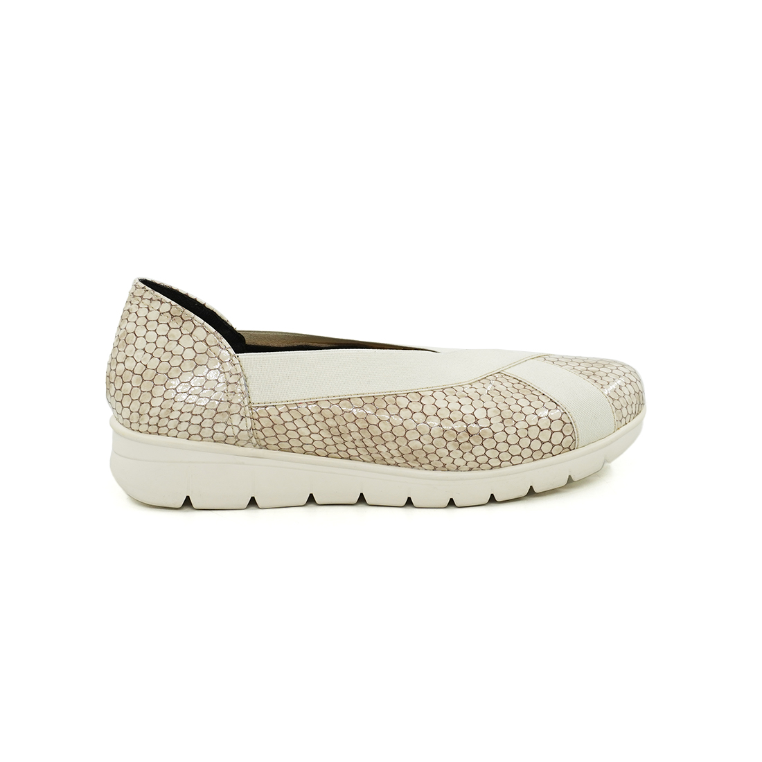 CEDRO-Women's Cream Patent snake Print Elastic Slip-On