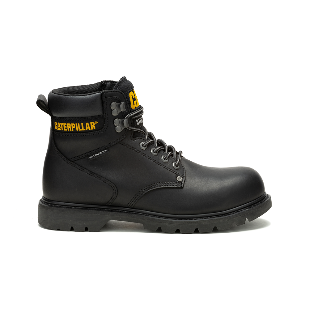 CAT-Second Shift Water proof Steel Toe-WP Leather Safety Boots Black for Mens