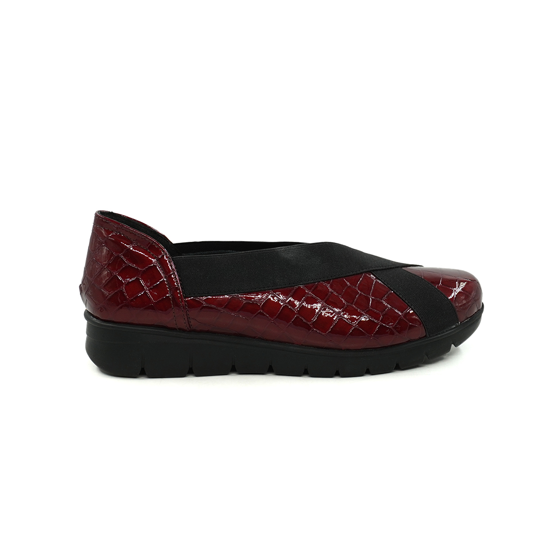 CEDRO-Women's Red Patent Crocodile Print Elastic Slip-On