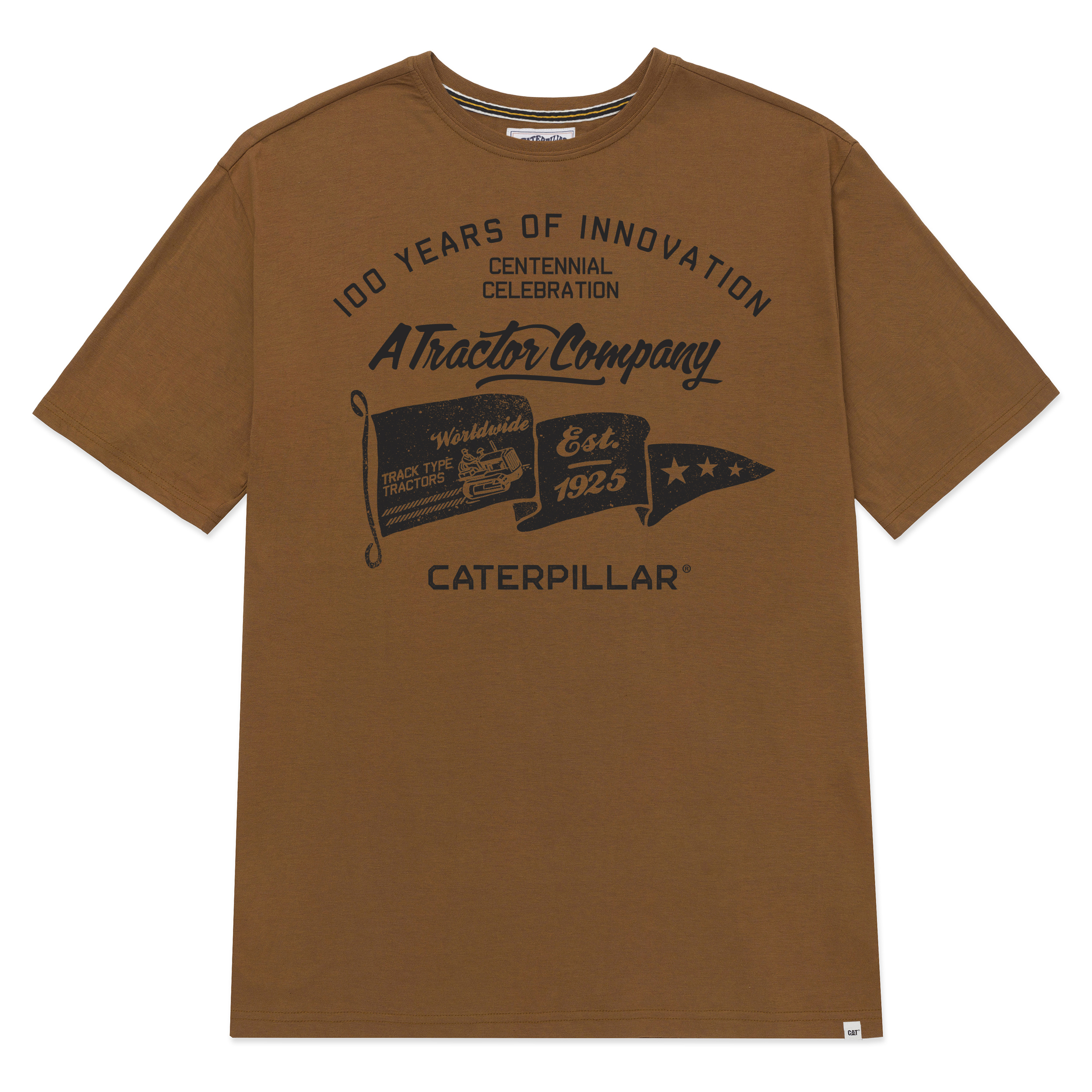 Caterpillar Men'S Centennial 100 Years Graphic  Short Sleeve T-Shirt Brown Color
