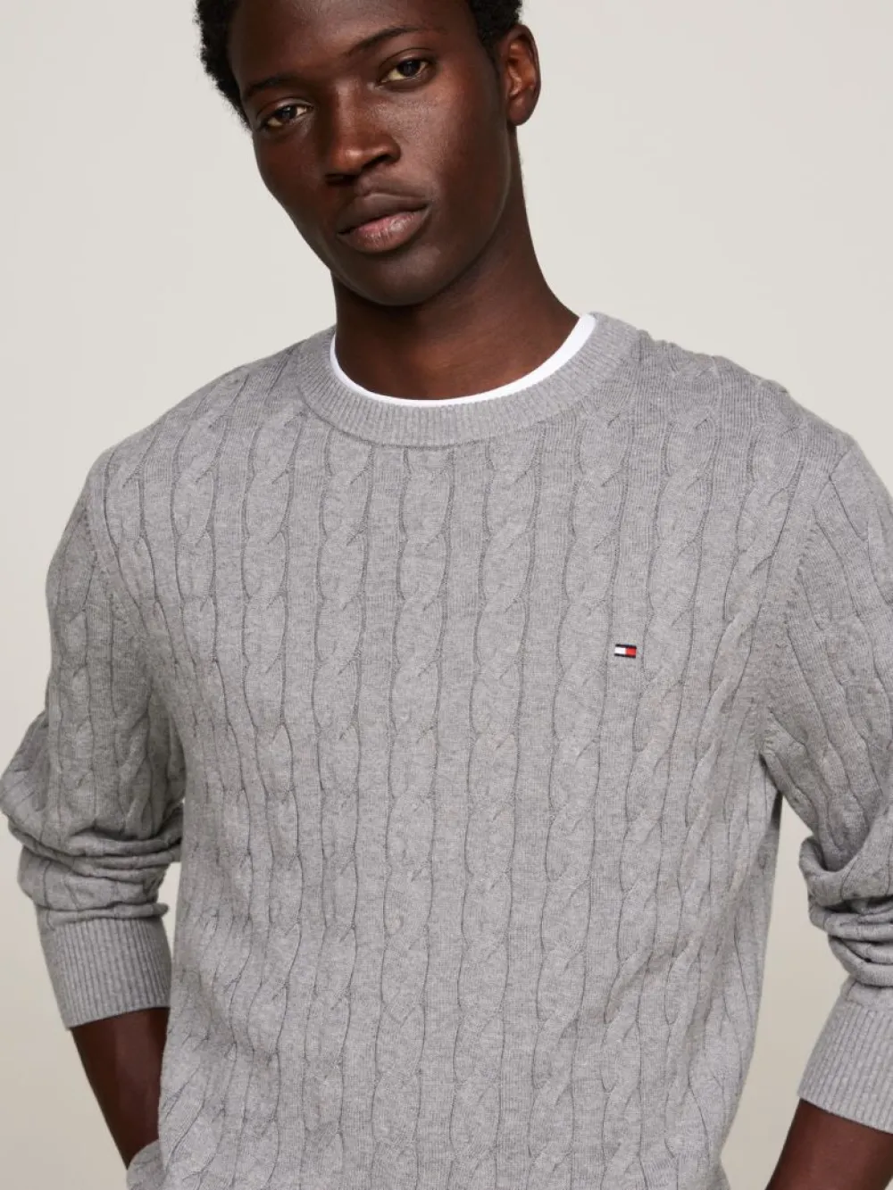 Classic Cotton Cable Crew Neck