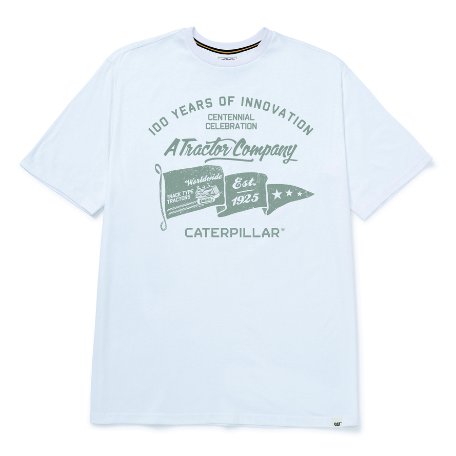 Caterpillar Men'S Centennial 100 Years Graphic  Short Sleeve T-Shirt White Color