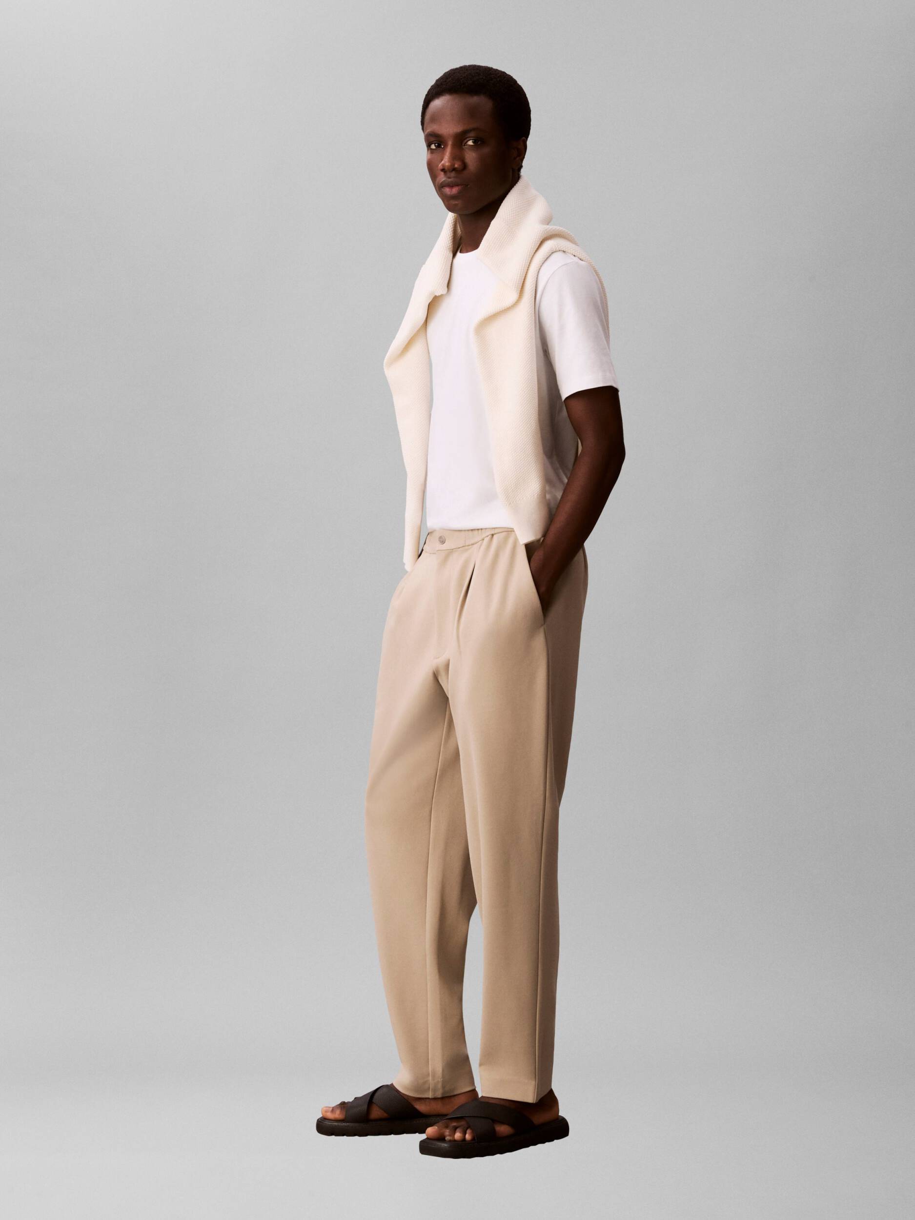 Calvin Klein-Tapered Tech Knit Pleated Pant