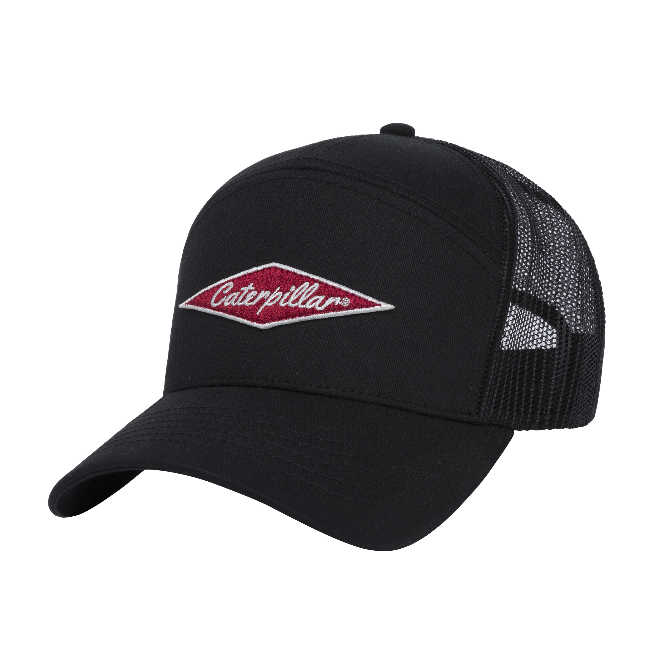 Caterpillar Men'S-Diamond 7-Panel Mesh Back Cap Black Color
