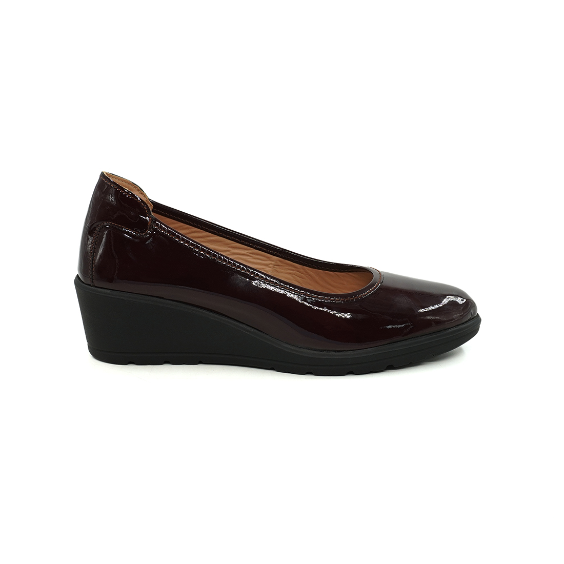 CEDRO-Women’s Black snake Embossed Patent Wedge Heel Slip-On